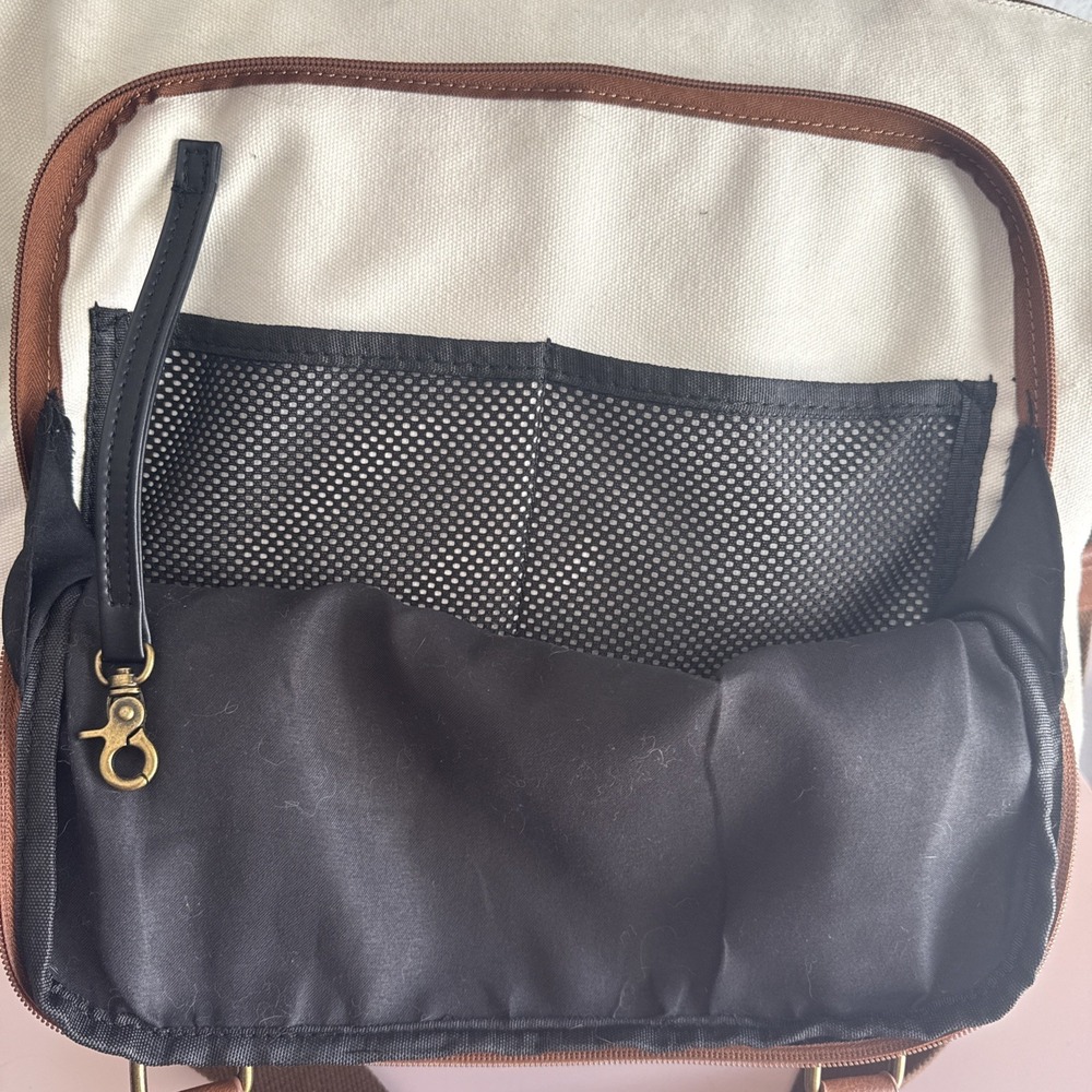 Canvas Weekender Carry-on Duffle Bag Cream/Brown Shoe Compartment/Laptop Sleeve - Picture 6 of 9